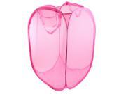 Unique Bargains Home Foldable Pink Meshy Design Clothes Storage Laundry Basket Hamper