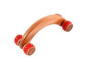 Unique Bargains Wooden Body Neck Shoulder Relaxation Silicone 4 Wheels Roller Massager Tool Red