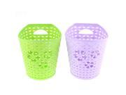 Plastic Hollow Out Heart Storage Basket Holder 14cm Height Purple Green 2 Pcs