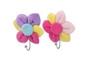 2 Pcs Flower Shaped Self adhesive Clothes Holder Wall Hanger Hook Multicolor