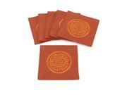 Unique Bargains 6 x Linen Square Design Chinese Shou Pattern Cup Holder Mats Pads Orange