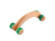 Unique Bargains Wooden Body Neck Shoulder Relaxation Silicone 4 Wheels Roller Massager Green