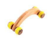 Unique Bargains Wooden Body Neck Shoulder Relaxation Silicone 4 Wheels Roller Massager Yellow