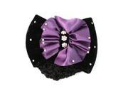 Unique Bargains Ladies Glitter Rhinestones Accent Bowknot French Clip Purple w Snood Net