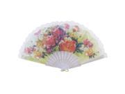 Unique Bargains Woman Pink Red Peony Print Dance Art Folding Spanish StyleHand Fan Party Decor