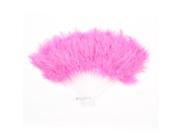 Folding Pink Feather White Plastic Frame Dancing Hand Fan w Ring