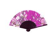 Chinese Style Hollow out Wood Ribs Fabric Floral Print Folding Hand Fan Purple