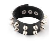 Faux Leather Vintage Style Adjustable Rivets Decor Wristband Cuff Bracelet Black