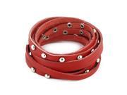 Unisex Outdoor Faux Leather Strap Designed Beads Decor Adjustable Bracelet Red