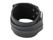 Men Faux Leather Adjustable Two Buckles Wide Band Strap Rope Bracelet Black