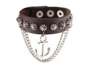 Faux Leather Adjustable Rivets Chain Anchor Decor Button Closure Cuff Bracelet