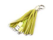 Tassel Keychain Ring USB 2.0 A Male to Micro B Charger Data Cable Yellow Green