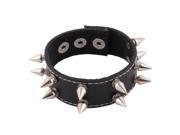 Unisex Faux Leather Spike Studded Decor Adjustive Cuff Bracelet Bangle Black