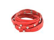 Unisex Faux Leather Beads Decoration 3 Holes Adjustable Wrist Bracelet Red