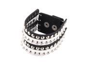 Unisex Metal Decor Faux Leather Adjustive Wide Cuff Bracelet Bangle Black White