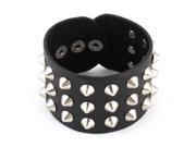 Men Biker Faux Leather 30 Bead Detailing Adjustable Length Bracelet Wrist Chain