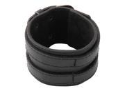 Unisex Faux Leather Adjustable Two Buckles Wide Band Strap Rope Bracelet Black