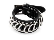 Unisex Metal Decor Faux Leather Jewely Adjustive Wide Cuff Bracelet Bangle Black