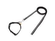 Puppy Dog Bell Decor Reflective Collar Walking Training Lead Rope Leash Black