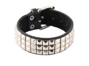 Unisex Faux Leather Adjustable Wide Buckle Square Rivets Decor Cuff Bracelet