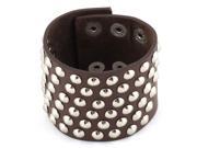Unisex Faux Leather Round Rivet Decor Press Stud Button Band Cuff Bracelet Brown