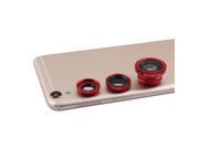 3 in 1 Clip On 180 Degree Fish Eye 0.65X Wide Angle Macro Camera Lens Kit Red