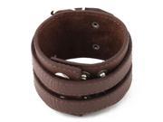 Faux Leather Adjustable Two Buckles Press Stud Button Band Strap Bracelet Brown
