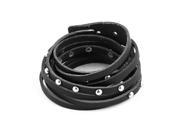 Unisex Outdoor Faux Leather Dual Strap Beads Decor Adjustable Bracelet Black
