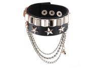 Faux Leather Adjustable Rivets Stars Bell Decor Press Stud Button Cuff Bracelet