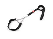Pet Dog Nylon Rectangle Band Double Dual Handle Leash Strap Neck Collar Black