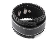 Women Faux Leather Adjustable Punk Press Stud Button Decor Band Bracelet Black
