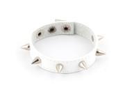 Unisex Faux Leather Adjustable Length Bracelet Wrist Chain Silver Tone White