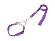Pet Dog Nylon Rectangle Band Double Dual Handle Leash Belt Neck Collar Purple