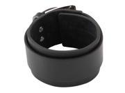 Unisex Faux Leather Adjustable Two Pin Buckle Wide Band Strap Bracelet Black
