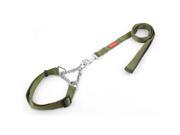 Pet Dog Nylon Rectangle Band Double Dual Handle Leash Neck Collar Army Green