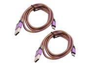 Cellphone Nylon Braided USB 2.0 A Male to Micro B Charger Data Cable Purple 2pcs