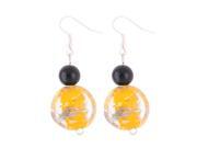 Lady Plastic Flower Pattern Oval Bead Drop Hook Dangle Earrings Yellow Pair Lady Plastic Flower Pattern Oval Bead Drop Hook Dangle Earrings Yellow Pair