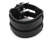 Unisex Faux Leather Double Buckle Adjustable Length Wrist Strap Bracelet Black