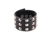 Unisex Metal Spike Decor Faux Leather Adjustive Wide Cuff Bracelet Bangle Black