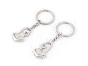 Metal Heart Design Dangle Lovers Couple Keyring Keychain Pair Silver Tone