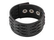 Unisex Faux Leather Adjustable Braided Button Closure Band Cuff Bracelet Black