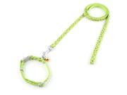 Puppy Dog Cow Pattern Bell Decor Walking Training Lead Rope Collar Leash Green