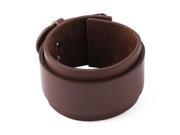 Men Faux Leather Adjustable Two Pin Buckle Wide Band Strap Rope Bracelet Brown