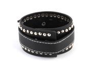 Unisex Faux Leather Bracelet Adjustable Wristband Belt Silver Tone Black