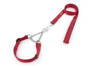 Pet Dog Nylon Rectangle Band Double Dual Handle Leash Strap Belt Neck Collar Red