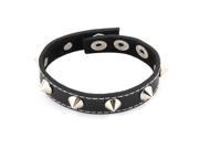 Unisex Metal Faux Leather Beads Decoration Wristband Bracelet Silver Tone Black