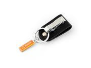Metal Keyring Designed Faux Leather Wide Belt Loop Key Chain Black Silver Tone