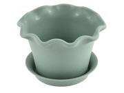Home Patio Plastic Floral Shaped Cactus Plant Flower Pot Green w Tray