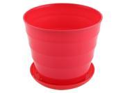 Home Patio Office Plastic Stripe Pattern Plant Planter Container Flower Pot Red