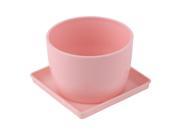 Home Office Desk Plastic Cup Shaped Plant Planter Flower Pot Light Pink w Tray